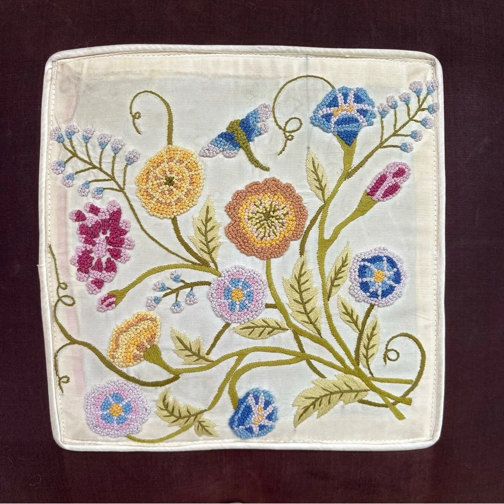 Vintage Needlepoint Embroidered Throw Pillow